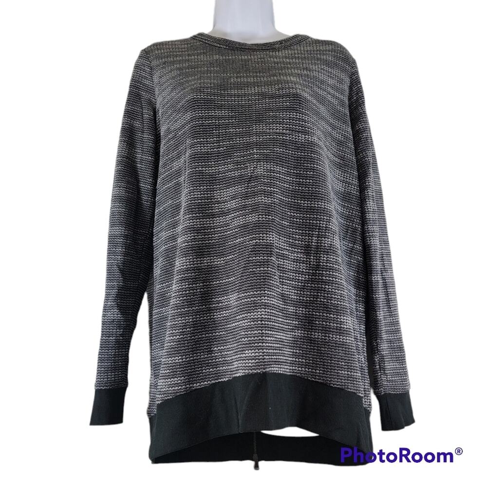 Lou & Grey Black/Gray Striped Knit Henley Back Zipper Long Sleeve Top Size Small